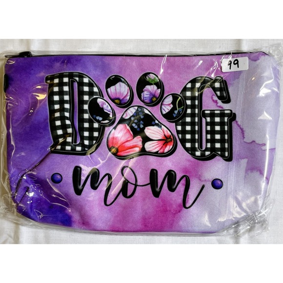 Unbranded Handbags - Unbranded Cosmetic Bag Women Small Purple New‎ Dog Mom Floral Paw Print Pouch